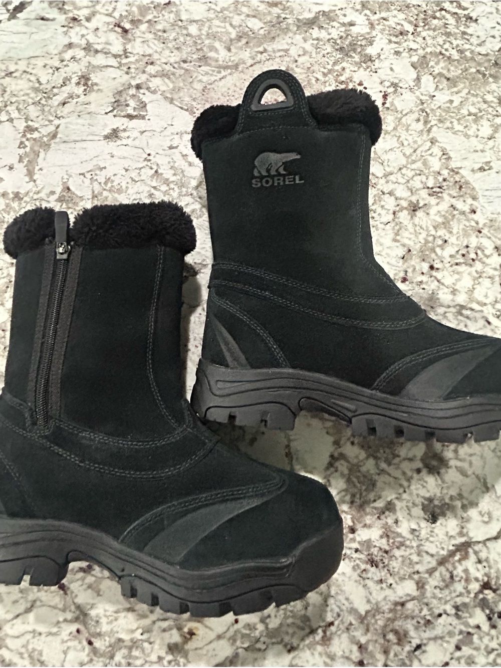 Sorel Waterfall Slip 2 Black Suede-Fur-Trim Winter Boots-Thinsulate Like New-7